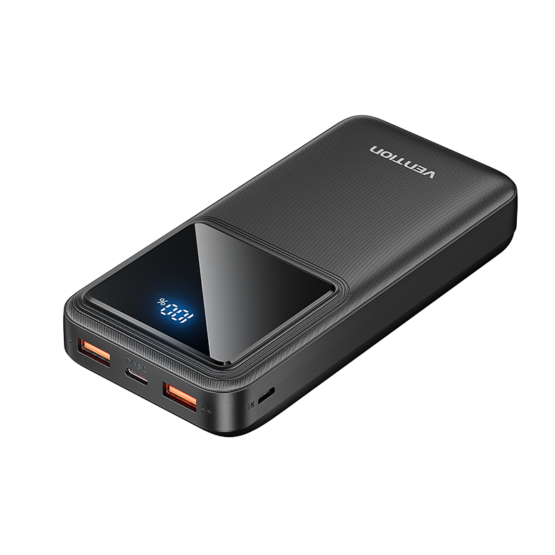 20000mAh (Micro-USB + USB-C + USB-A + USB-A) 22.5W Fekete, LED kijelzős Powerbank