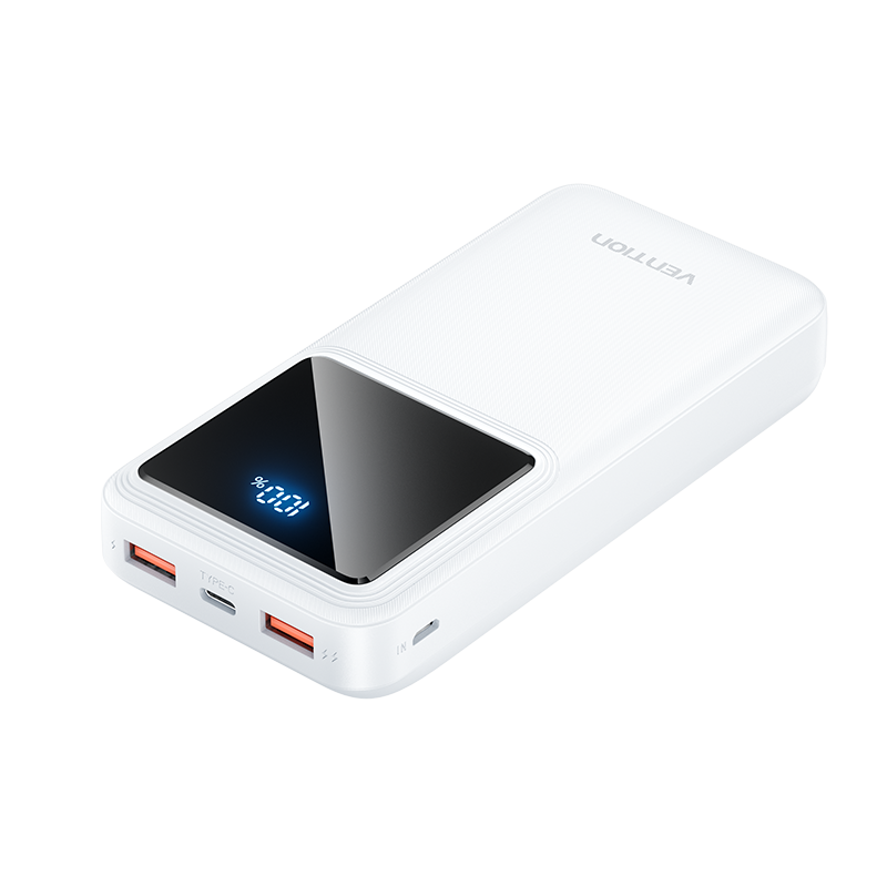 20000mAh (Micro-USB + USB-C + USB-A + USB-A) 22.5W Fehér , LED kijelzős Powerbank